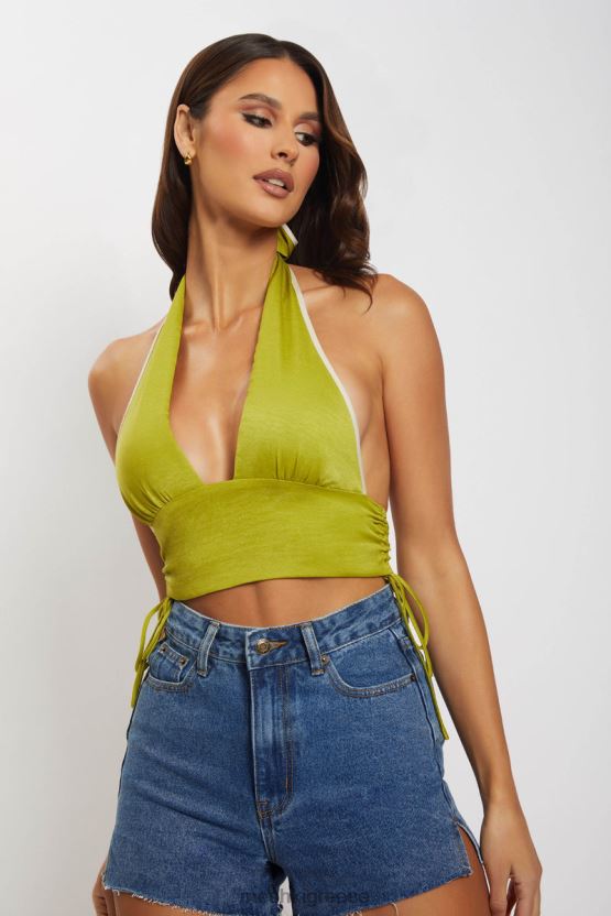 Meshki mollie satin ruched halter crop πράσινος είδη ένδυσης JJN40N1202