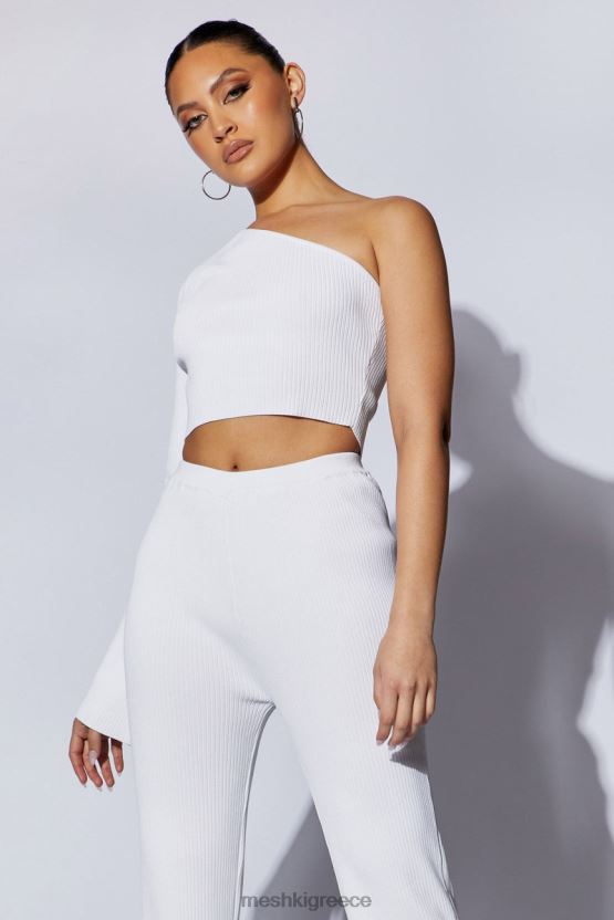 Meshki rue one shoulder flare μανίκι crop top άσπρο είδη ένδυσης JJN40N974