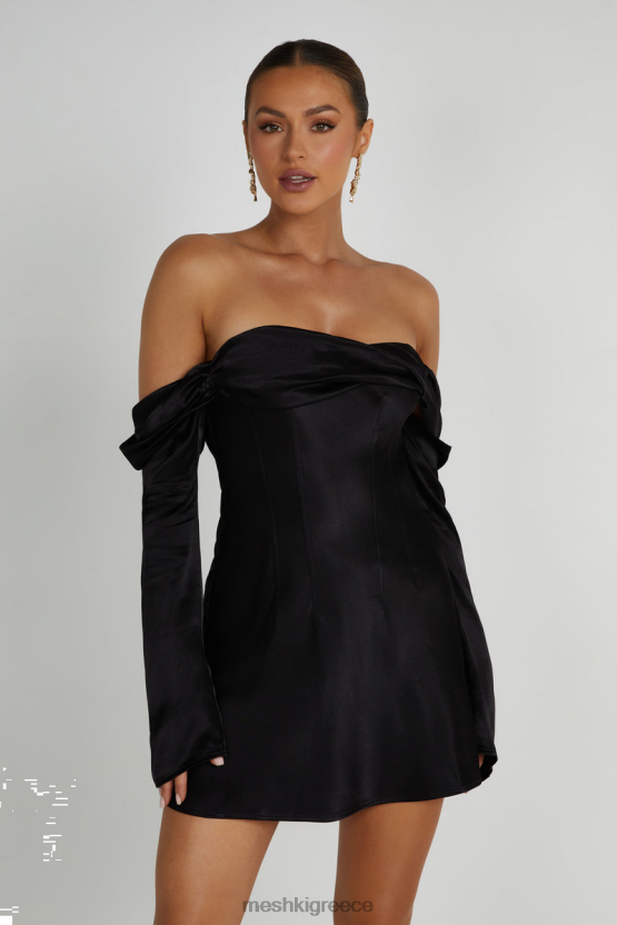 Meshki Μίνι σατέν φόρεμα giselle off shoulder μαύρος είδη ένδυσης JJN40N202 - Κάντε κλικ στην εικόνα για κλείσιμο