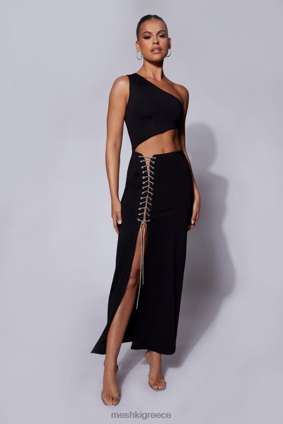 Meshki margot one shoulder maxi φόρεμα με σχοινί διαμάντι μαύρος είδη ένδυσης JJN40N520