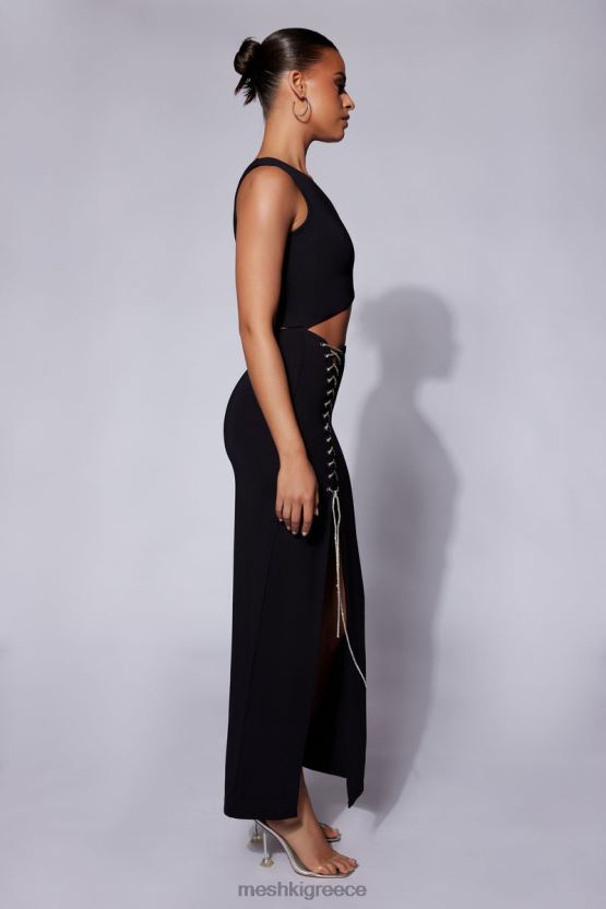 Meshki margot one shoulder maxi φόρεμα με σχοινί διαμάντι μαύρος είδη ένδυσης JJN40N520